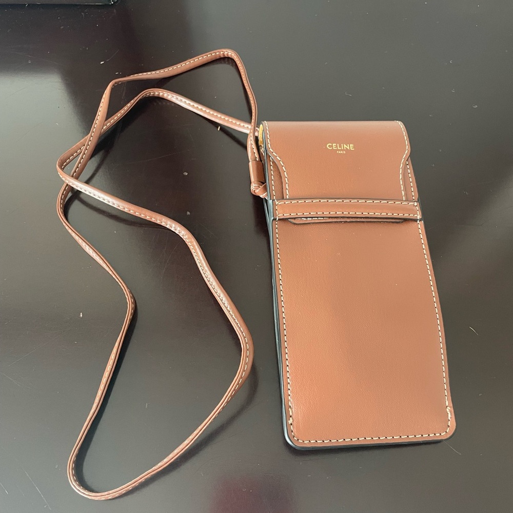 Celine Tan Leather Phone Pouch